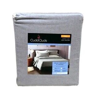 Cuddl Duds Heavyweight Brushed Cotton FULL Flannel Sheet Set Deep Fit Light Gray
